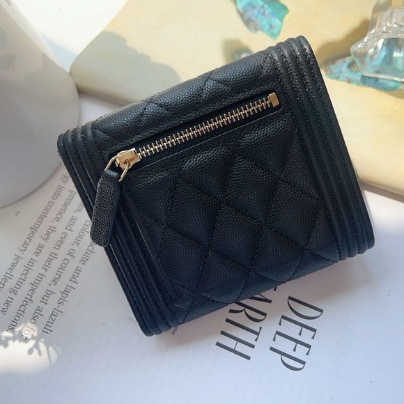Chanel Boy Trifold Compact Wallet in Black Caviar - Picture 2 of 4